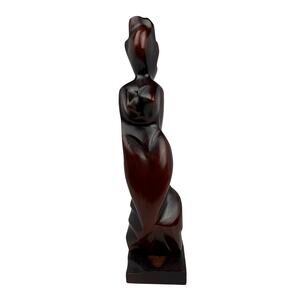 Abstract Wood Sculpture Female Figure Carved Art Deco Avant Garde Style 15.5"